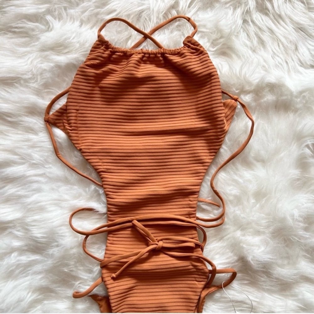 New! Rare INAMORATA George’s Ribbed Cut-Out Wrap Tie Lace Up One Piece Swimsuit - Picture 8 of 12